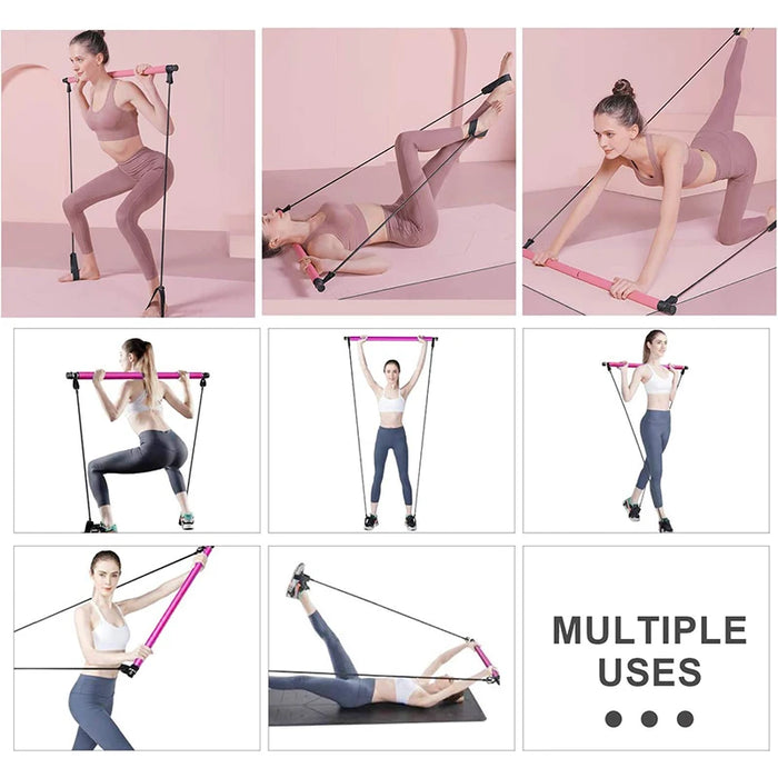 Multifunctional Pilates Bar with Resistance Bands for Home Fitness